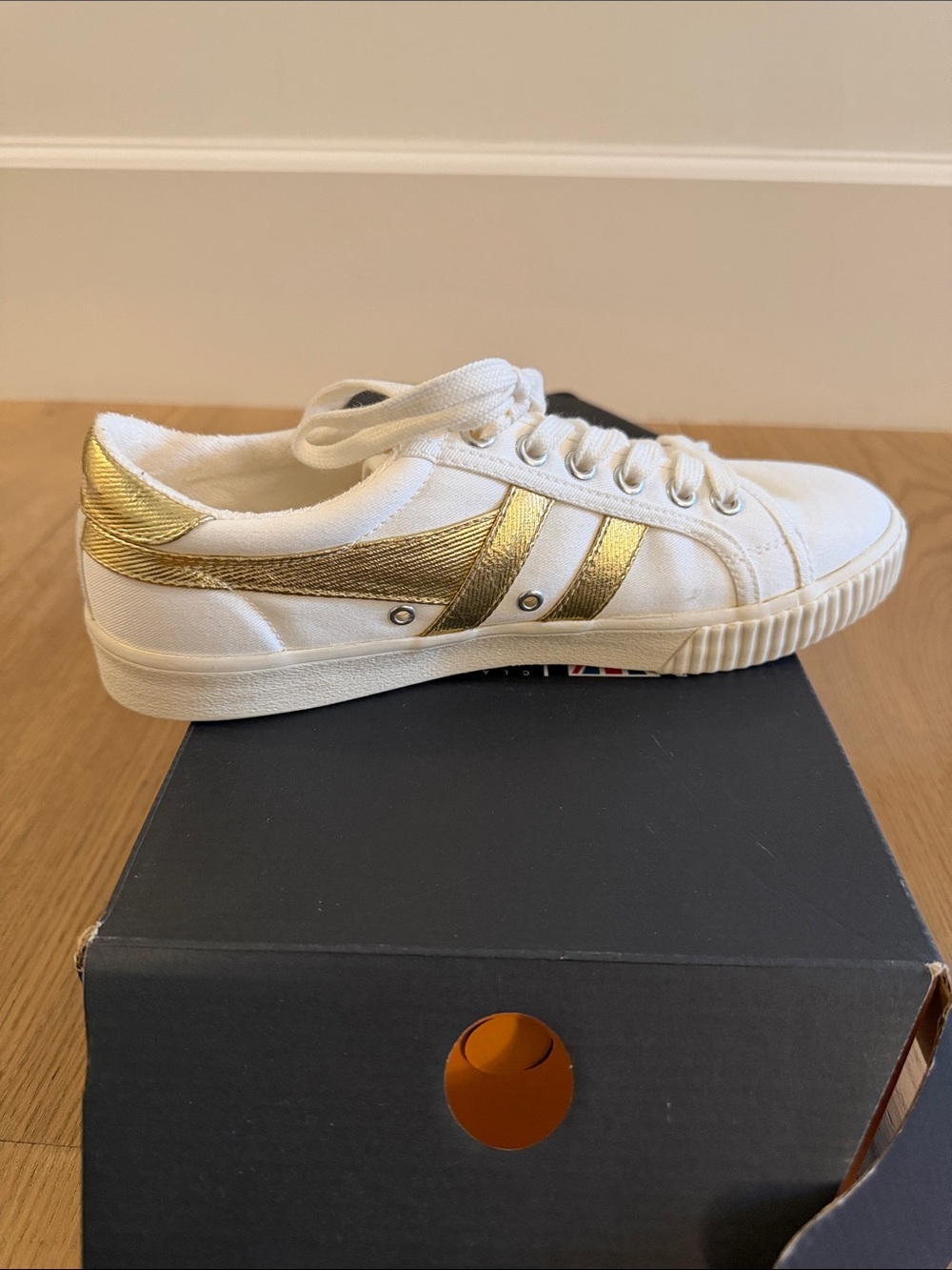 Gola Off White Canvas Sneaker with Gold Trim New in Box